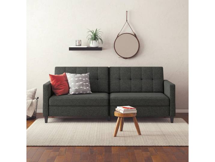 Livetastic Schlafsofa Hannover, Anthrazit, Kunststoff, Uni, 3-Sitzer, 203x82 cm, Rücken echt, Armteil links, rechts, Kinderzimmer & Jugendzimmer, Jugendmöbel, Jugendsofas