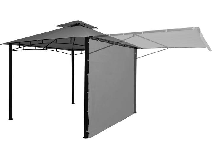 Pergola HWC-F94, Garten Pavillon, Stahl bewegliche Seitenwand 2,5x2,5m grau