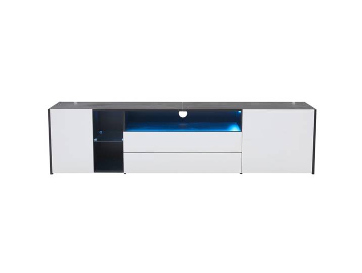 Meuble tv en panneau de particules avec led blanc noir 180x40x45 cm