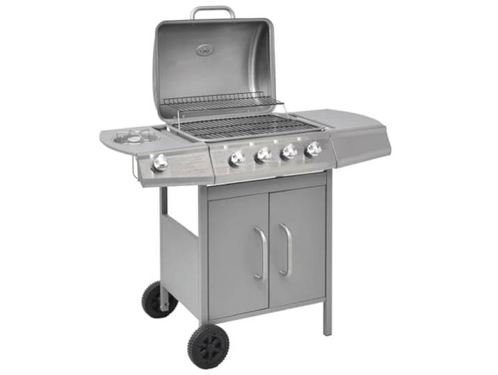 vidaXL Gasbarbecue 4+1 kookzone zilver