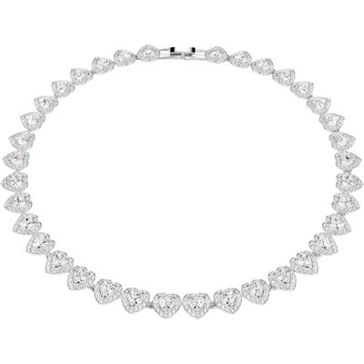 Collier SWAROVSKI "Schmuck Geschenk Ariana Grande Tennis Halskette Herz", silber (metallfarben, kristallweiß), Halsketten, Damen, Metall, L: 38, Collier, mit Swarovski Kristall