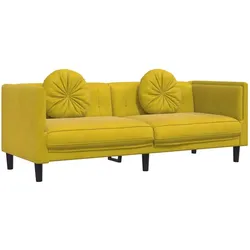 vidaXL Sofa mit Kissen 3-Sitzer Gelb Samt