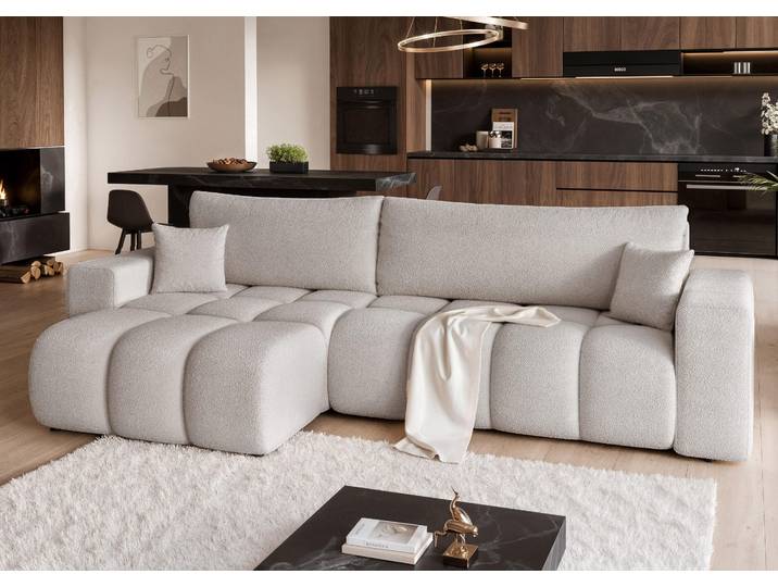 Idohome - Bubble Ecksofa OFI XL Bouclé mit Schlaffunktion, Bettkasten modernes, Wohnzimmercouch - Farbe: Grau Centaur 14