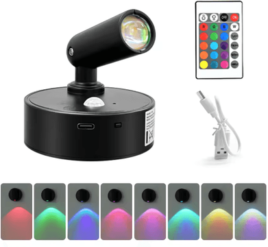 Inspire Picks Rechargeable Motion Sensor LED Spotlight Wireless Wall Light With Remote For Artwork & Bedside Lighting black Rgb