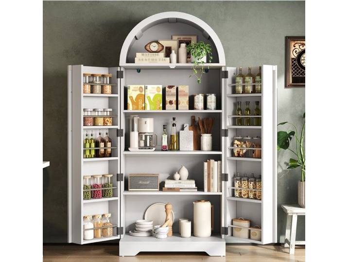 MEULVA Vitrine haute blanche 2 portes en MDF rangement avec étagères 70 x 40 x 165 cm