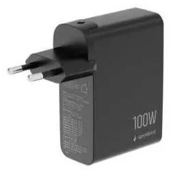 Gembird Szybka ładowarka GaN 4x USB, 100W, LCD, czarna (100 W, 4 Ports), USB Ladegerät, Schwarz