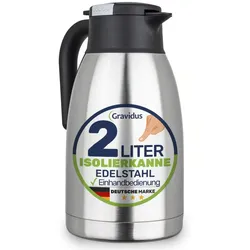 Gravidus Edelstahl Isolierkanne 2 Liter mit Einhandbedienung
