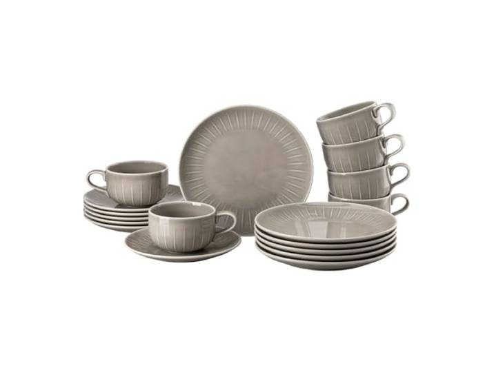 Rosenthal Joyn Grey, grau, 18 -tlg. Porzellanset, Teller, Kombi-Tassen & Untertassen, leichter und natürlicher Look, moderne u. urbane Note, spülmaschinen- & mikrowellenfest