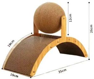 Inspire Essentials Woodland Scratch Play Center Wooden Cat Scratcher With Sisal Ball dark Auburn