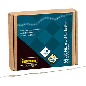 Idena Lichterkette 31483, Micro, USB-Betrieb, für Innen, Draht, warmweiß, mit 120 LED, 13,4 m