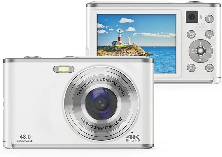 INF Digitalkamera 4K 48MP 16x Zoom Webcam mit 32GB Speicherkarte Silber