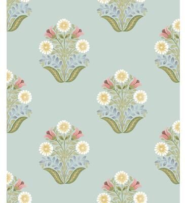 York Wallcoverings Sophie Aqua Floral Medallion Peel and Stick Wallpaper