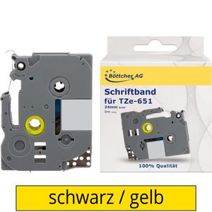 kompatibel für Brother TZe-651, Schriftband, 24mm, Länge 8m, schwarz auf gelb
