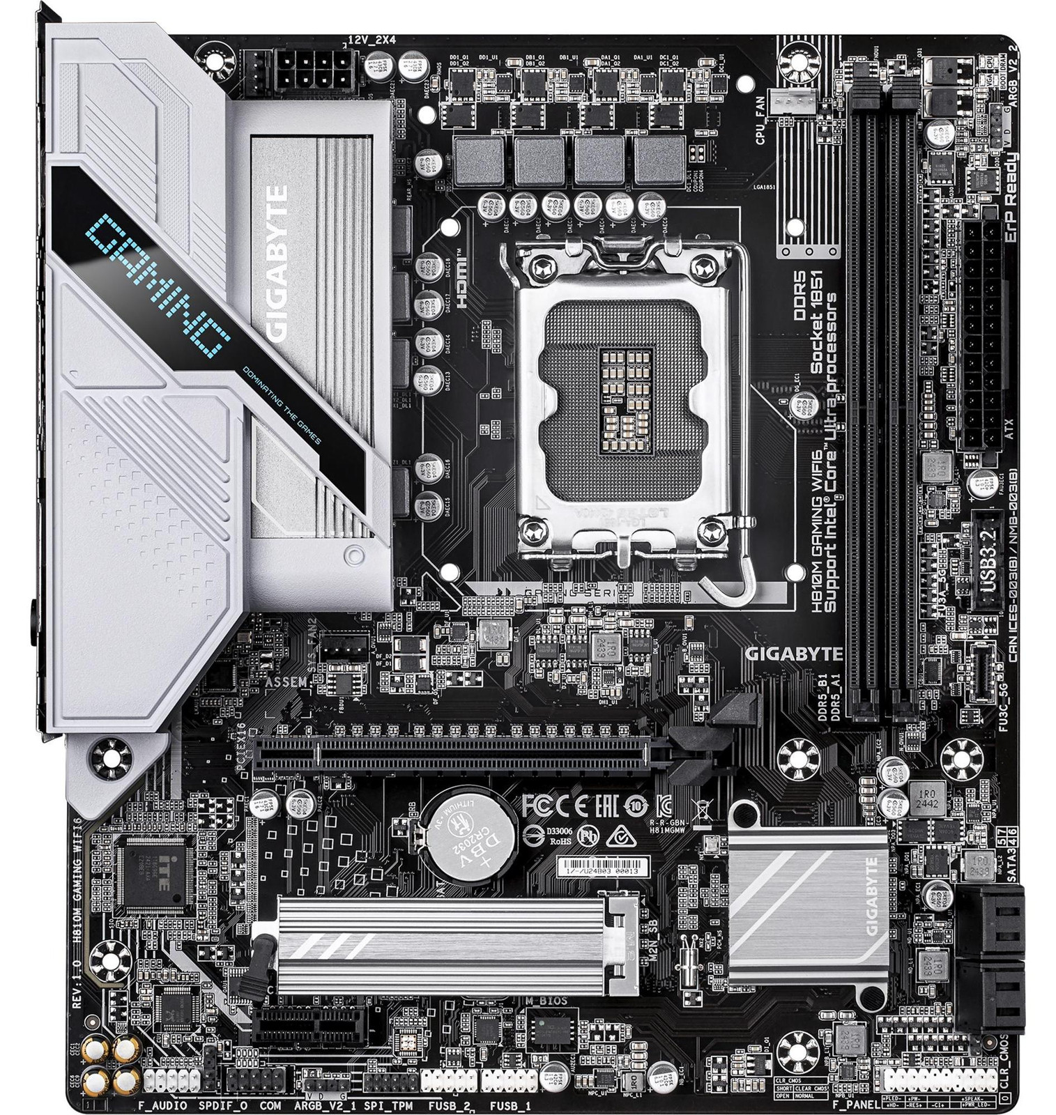 Gigabyte H810M Gaming WIFI6 Moederbord, Intel LGA 1851, Intel Core Ultra Serie 2, DDR5-SDRAM, 128 GB