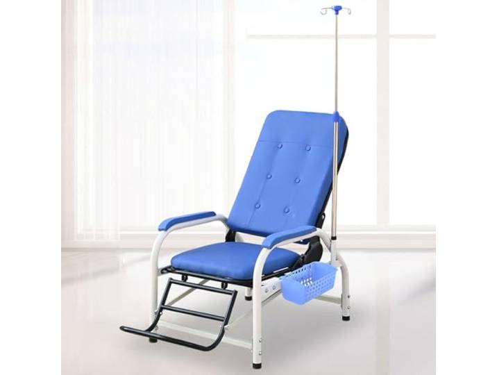 Reclining Medical Chair with IV Stand for Blood Draw & Patient Waiting(Half-lying With Black Footrests)