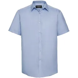 Russell Collection Tailliertes Herringbone Hemd  Kurzarm, light blue, S