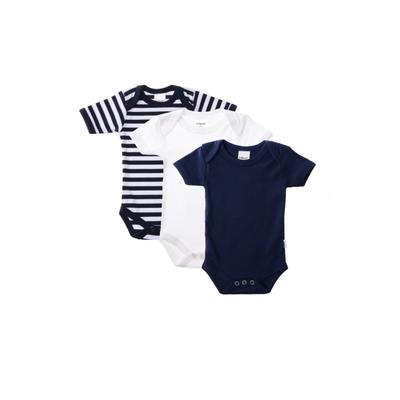 Body LILIPUT, Mädchen, Gr. 50/56, EURO-Größen, bunt (weiß, dunkelblau), 100% Baumwolle, mehrfarbig, kurz, Rundhals, Bodys Body, im 3er Pack mit bequemem Amineck-Halsausschnitt