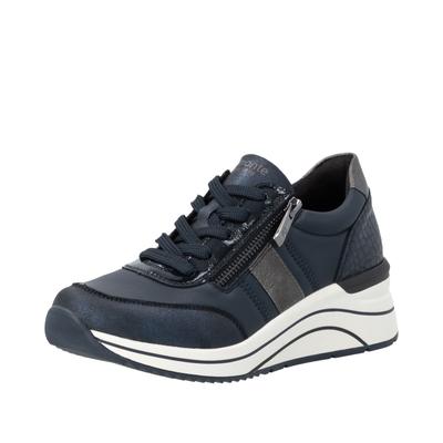 Keilsneaker REMONTE, Damen, Gr. 41, Textil, blau kombiniert, Lederimitat, Schuhe, Halbschuh, Freizeitschuh, Schnürer mit praktischem Außenreißverschluss