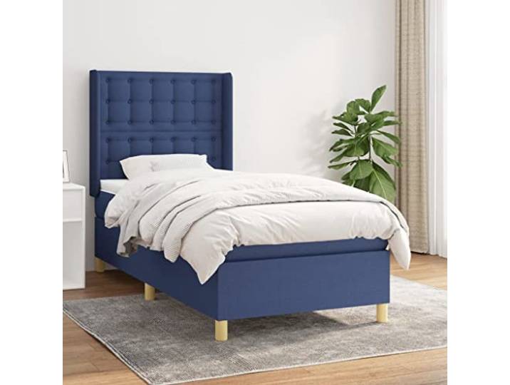 YNGBHFNOP Strapazierfähiger Stoff Atmungsaktiv Höhenverstellbares Kopfteil Boxspringbett mit Matratze Blau 80x200 cm Stoff Polsterbett mit Topper Höhenverstellbares Kopfteil Taschenfederkern