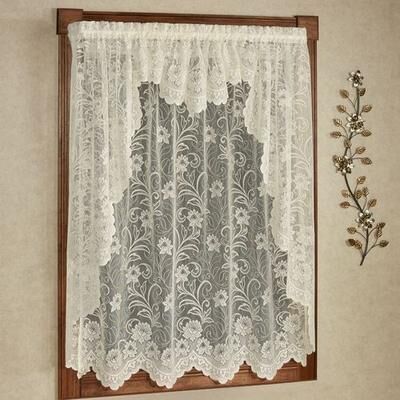 Touch of Class Art Nouveau Lace Long Swag Valance Pair 72 x 63, 72 x 63, White