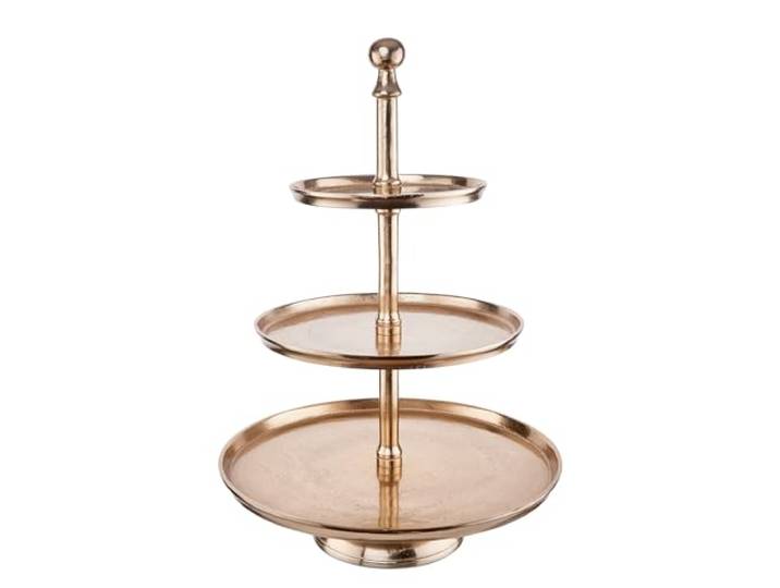 BUTLERS 3-stufige Etagere ø 45x66 cm Aluminium - Banquet - Goldfarbe - Poliertes Metall mit möbelschonenden Softpads - Etagenplatte für Buffets