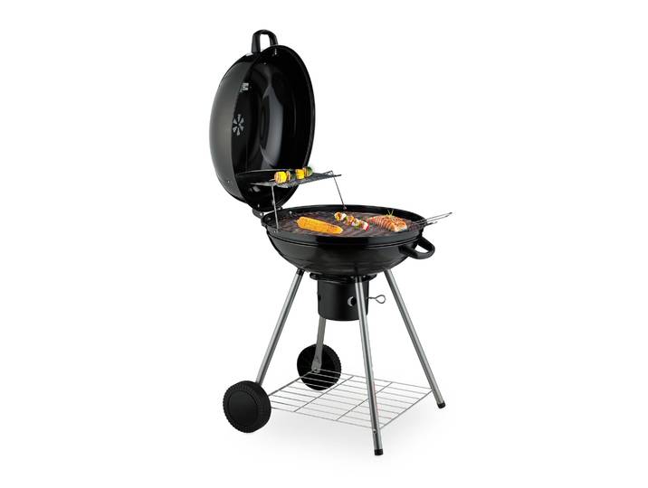 XXL Kugelgrill mit Rädern Schwarz-Silber