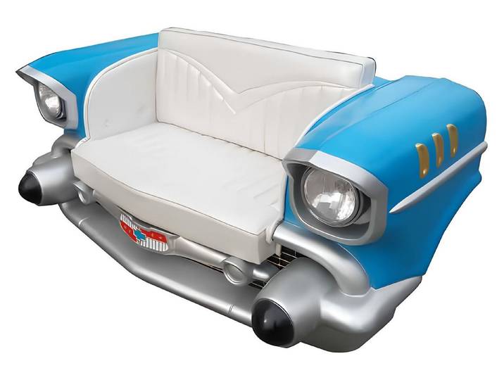 JVmoebel Sofa Cadillac Diner Sofa in Blau – Lederpolsterung im Retro-Stil, Made in Europa