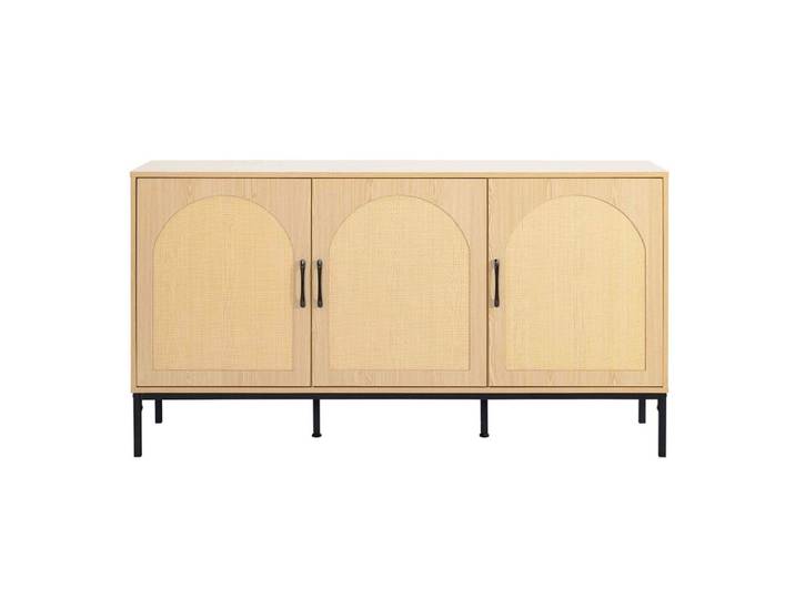 Buffet bas cannage et effet bois 3 portes bois / noir