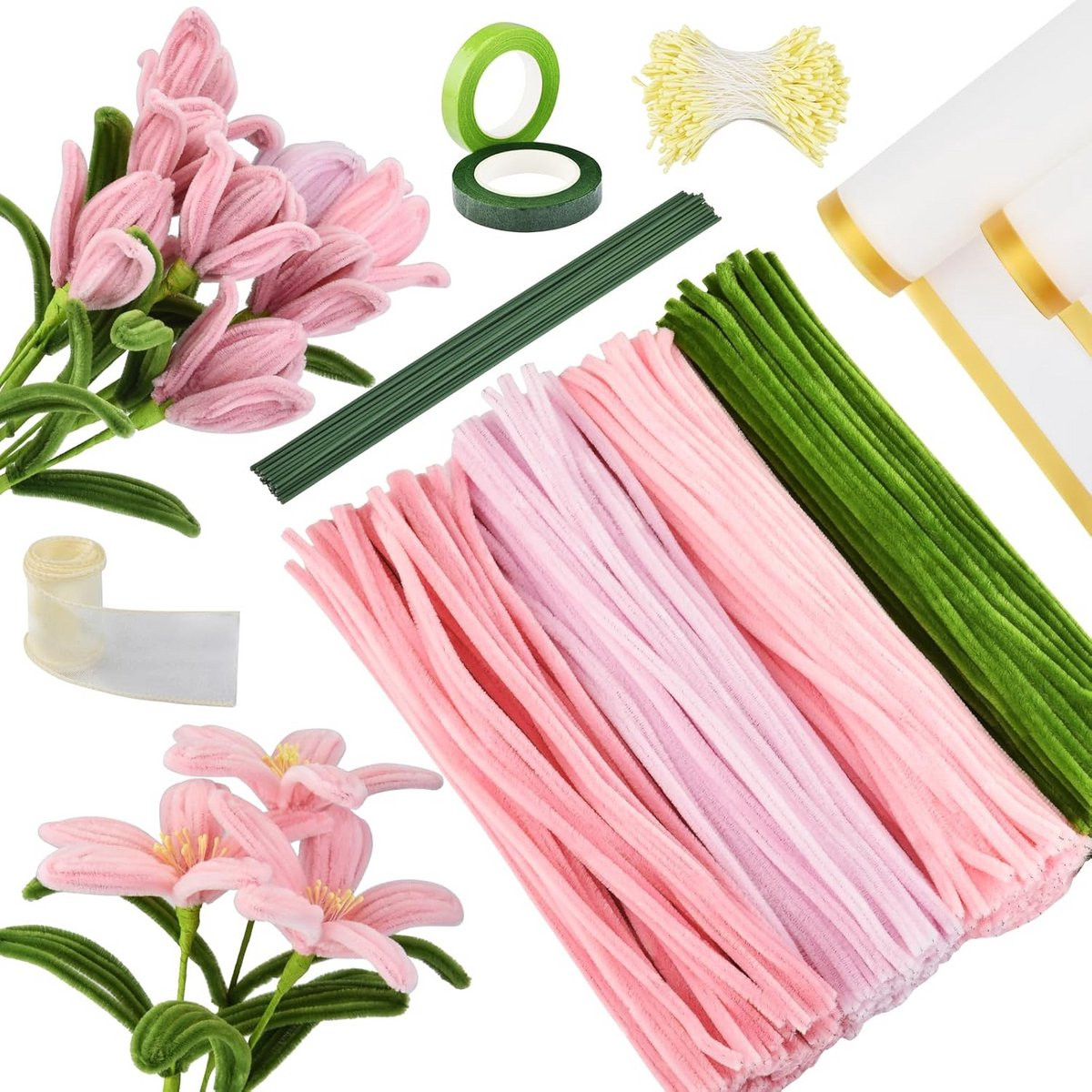 Uitgebreide Knutselset voor het maken van bloemen met chenilledraad en benodigdheden