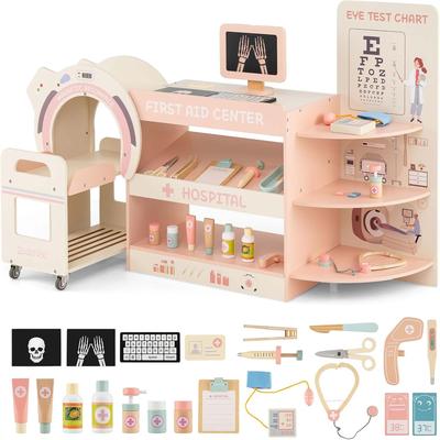 Wooden Doctor Play Set w/CT Machine for Kids Pretend Hospital Playset