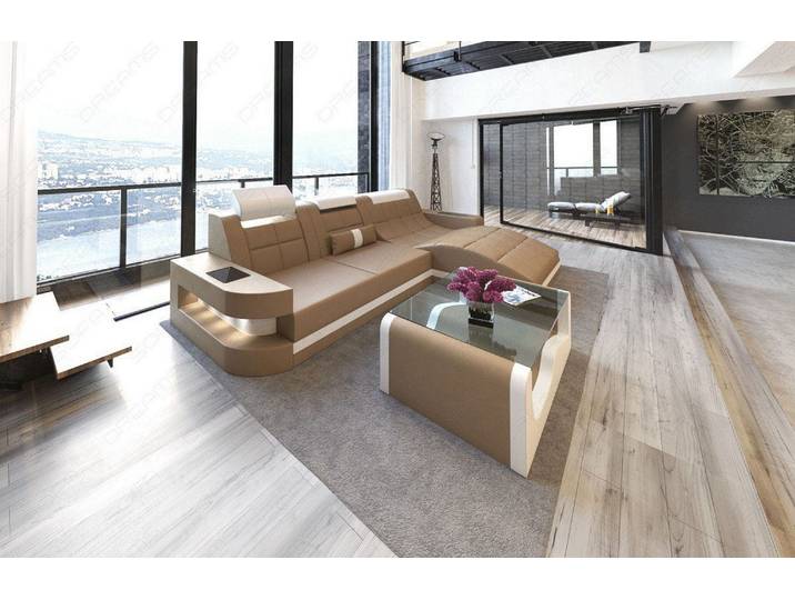 Design Ledersofa Wave L-Form mit LED