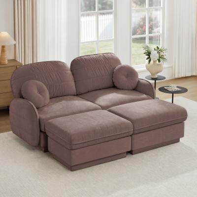 Loedds 73.2-inch 2-Seat U-Shaped Modern Chenille Sectional Sofa with Ottoman and Chaise for Living Room