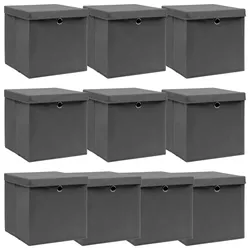 vidaXL Aufbewahrungsboxen, 32×32×32 cm, Vliesstoff, grau, mit Deckeln, 10 Stück
