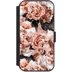 Nivocase Klapphülle für Apple iPhone 15 Handyhülle aus Kunst Leder NIVOflip schwarz Blume Rose Vintage (Apple iPhone 15), Smartphone Hülle, Schwarz