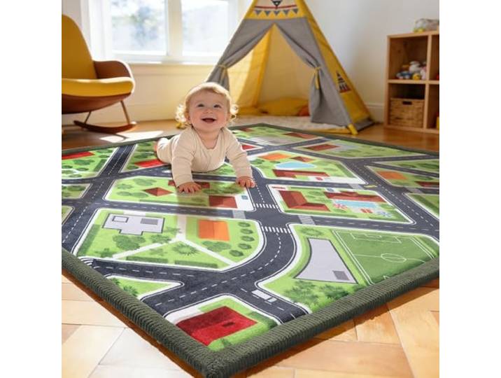 Treeboy Krabbelteppich für Baby Krabbelmatte Babyzimmer 200x150x2cm Grün Krabbeldecke Baby Play Crawling Mat für Kinderzimmer mit Hochwertigem Memory-Schaum Rutschfester Unterseite Kinderteppich