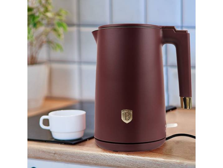 Design Wasserkocher, 360° drehbar, doppelwandig, 1,7 l, 1800 W, bordeaux