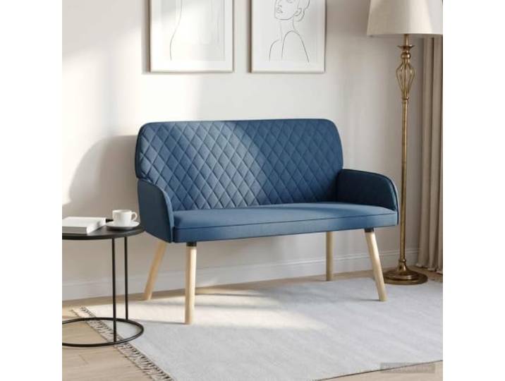2-Sitzer Sofa mit Massivholzbeinen Blau Leinenstoff Knopfheftung,integrierte Armlehnen,Schaumstoff-Polsterung,Kautschukholzbeine,100 % Polyester