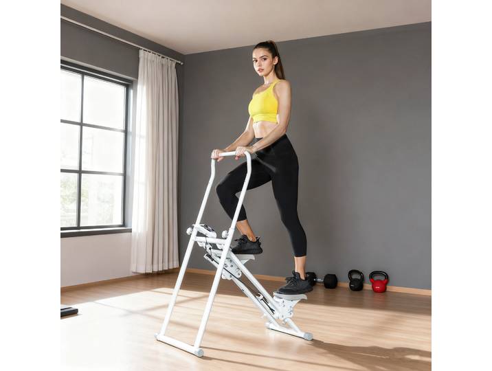 SPORTNOW Stepper Vertical Pliable Blanc avec LCD et Poignée Ajustable