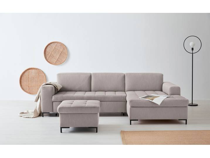 Ecksofa GOODPRODUCT Grazzo, zeitlos & elegant, moderne Sitzheftung, Breite 266cm, L-Form , grau (taupe), B:266cm H:80cm T:162cm, 100% Polyester (recycelt), Sofas, Ecksofa, hochwertige Stoffe aus recyceltem Material, Steppung im Sitzbereich