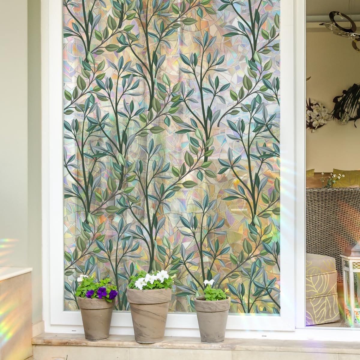 Dailygoods Raam Privacy Folie met 3D Plantenbladeren Effect - Decoratieve Vinyl Sticker voor Badkamer en Woonkamer
