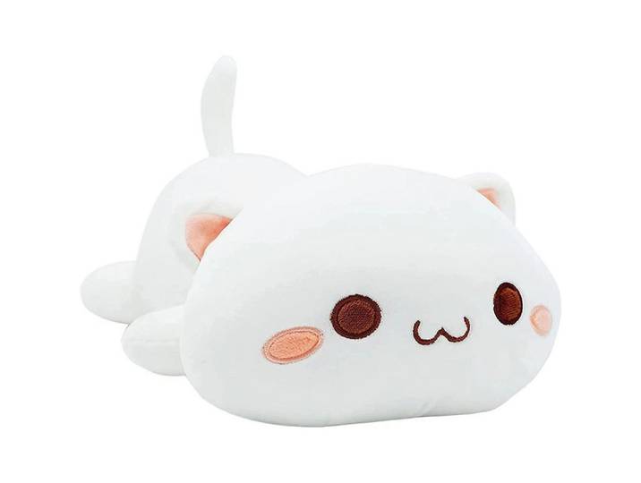 Plüschtier Katze, Kawaii Kätzchen Plüschkissen in weiß, Weiß, 30x50 cm, Spielzeug, Kuscheltiere