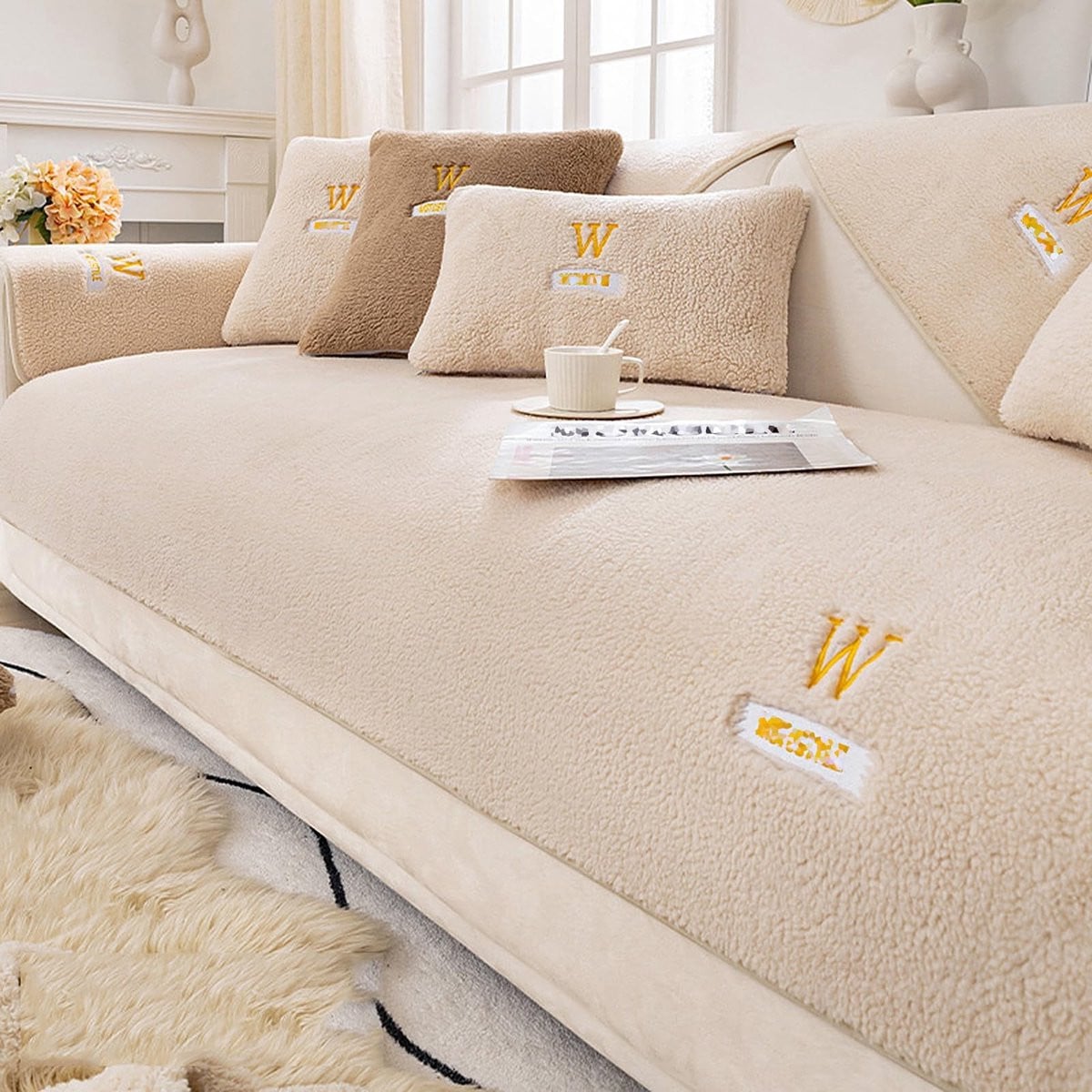 Antislip Fleece Sofa Cover - Super zacht - Beige