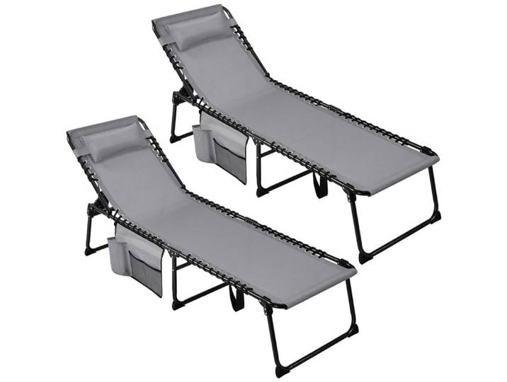 Yaheetech Chaise Longue Jardin avec Poche Latérale Chaise en Polyester 600D Résistant Bains de Soleil Relax Gris
