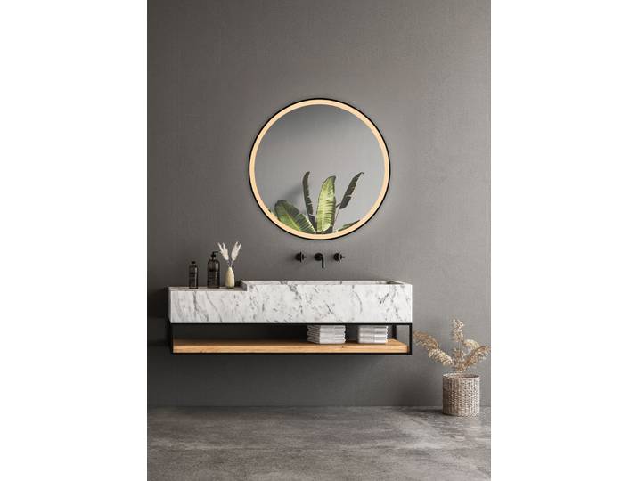 LED-Lichtspiegel MIRRORS AND MORE DARLA , gold (schwarz), Ø:80cm, Spiegelglas, Spiegel, LED-Lichtspiegel