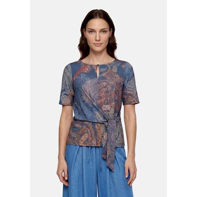 Kurzarmshirt BETTY BARCLAY "Damen mit Schleifenknoten", Damen, Gr. 36, blau (blau, rot), Jersey, Obermaterial: 94% Polyester, 6% Elasthan, figurbetont normal, U-Boot-Ausschnitt, Shirts