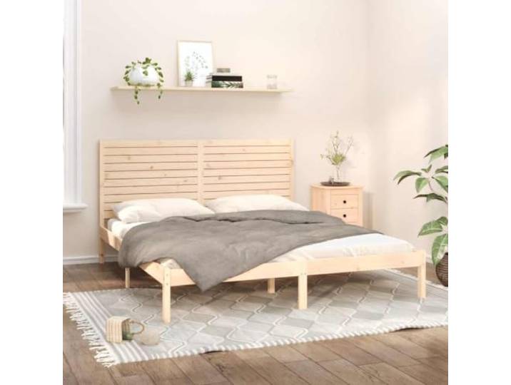 RJPLMFV Bettgestell aus massivem Kiefernholz, 180 x 200 cm Ohne Matratze, Lattenrost inklusive, bequemes Kopfteil, zeitloses rustikales Design