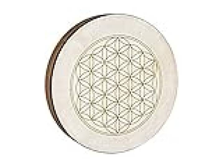 Sonic Energy Hand Drum 16 pouces – Dessin de la fleur de vie – frame drum en bois pour la méditation, le voyage sonore et la percussion – instrument chamanique en peau de chèvre (HD16WB-FOL)