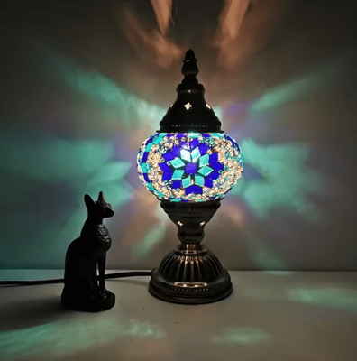 Inspire Curations Turkish Mosaic Stained Glass Table Lamp Retro Decorative Bedside Light blue power Switch Button