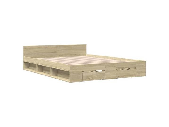 (TOP 2026)Structure/Cadre de lit - Meuble de chambre - Lit double - Meuble de chambre - avec tiroirs sans matelas - chêne sonoma 140