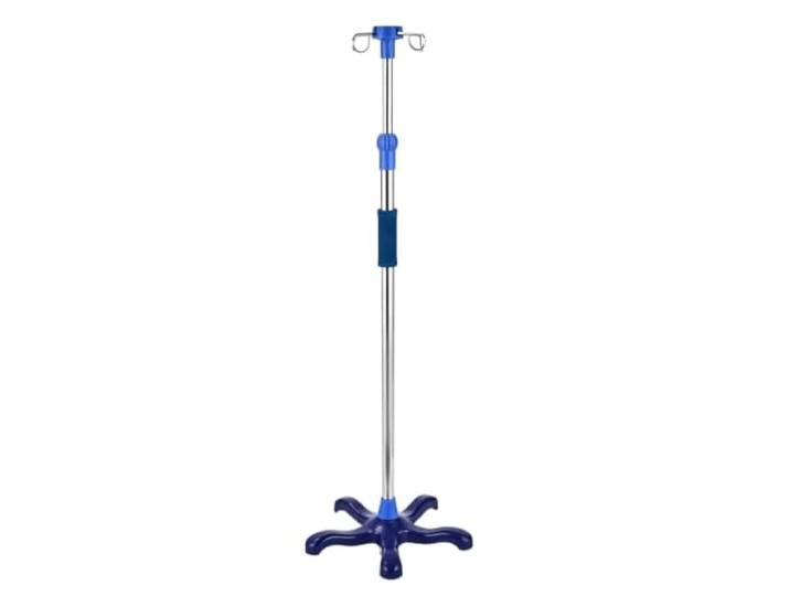 Abtropfständer IV Stangenständer Edelstahl höhenverstellbar Mit 2 Haken, strapazierfähiger 5-Beinsockel, Bodenstehend, medizinischer Tropfaufhänger